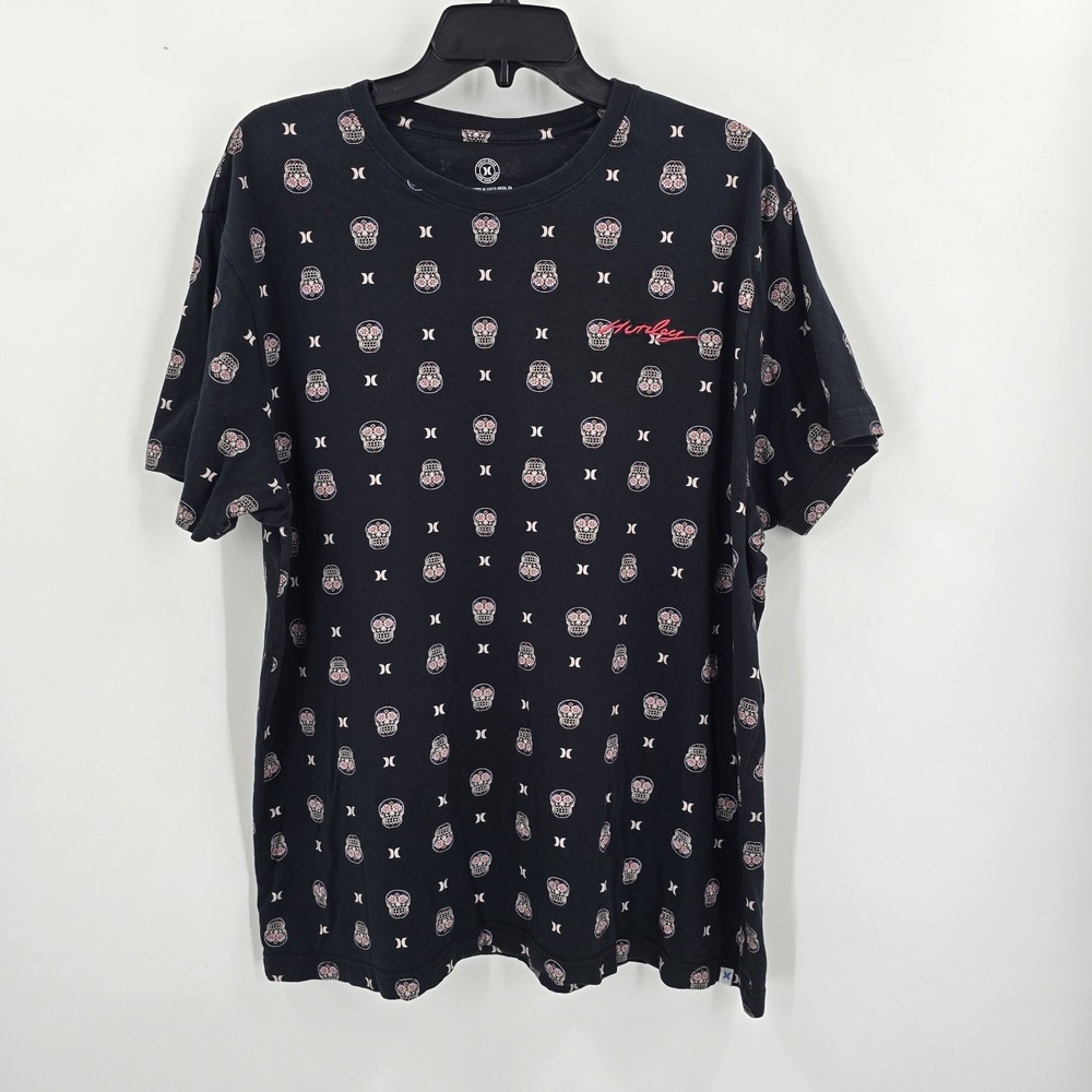 Hurley Surf Co. Tshirt  Men's XL  Black  All Over ‎ Print Graphic Sugar Skull